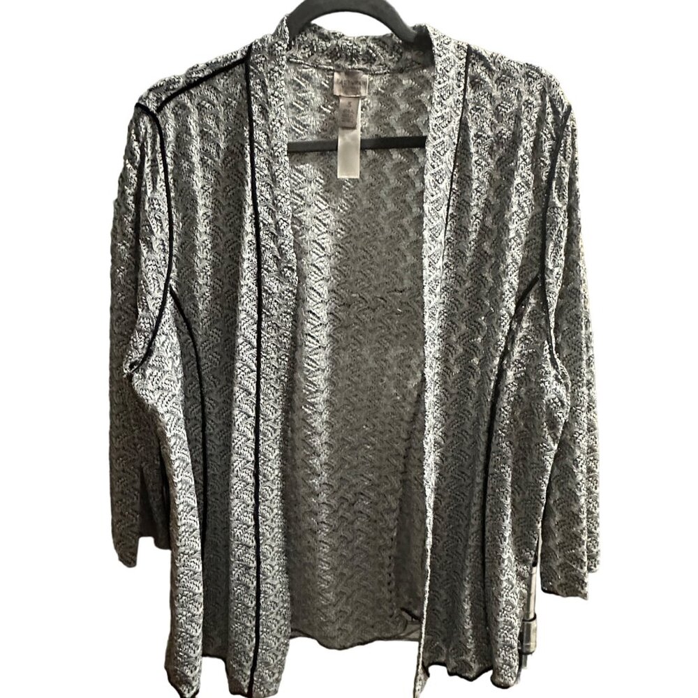Easywear by Chico’s sz 3 (16/XL) black white princess seams open 3/4 sleeve top